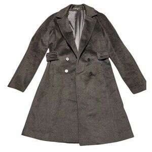 LUX Theory Black Virgin Wool, Angora & Cashgora Double Breasted Long Coat Womens